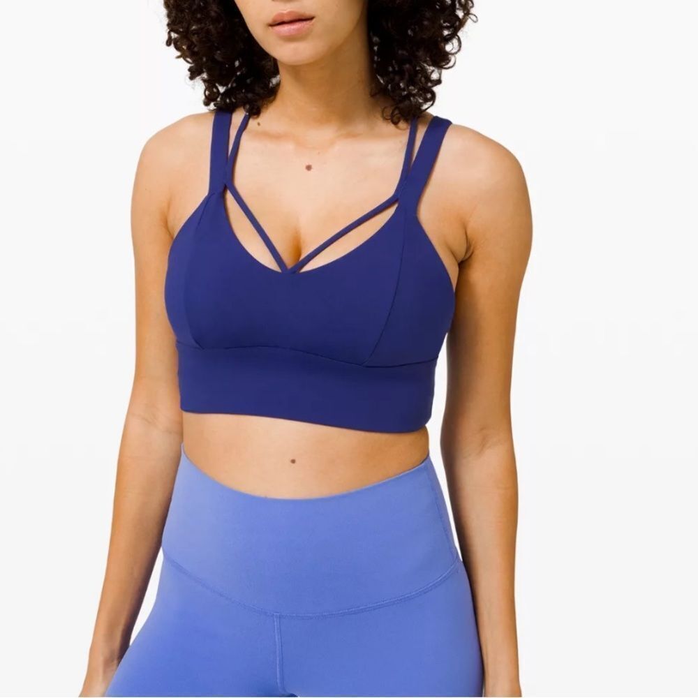 Lululemon Blue Pushing Limits Razorback Sport Bra Running Support Athletic Bra